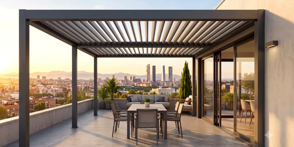 Pérgola bioclimática en terraza de Madrid